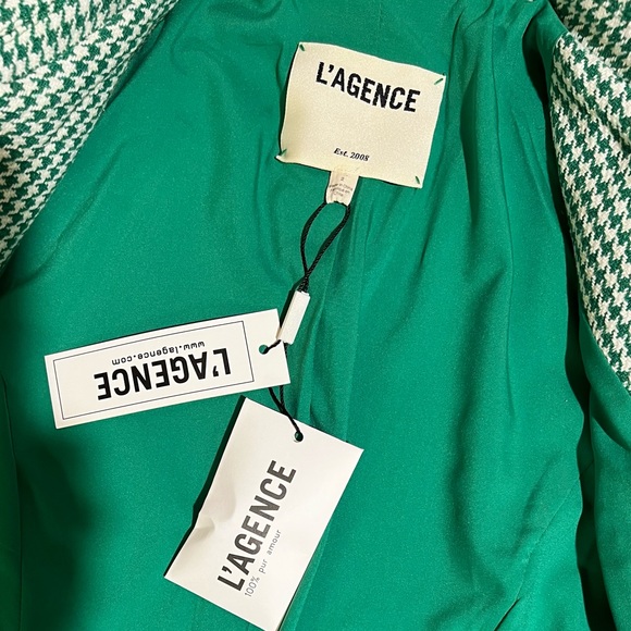 NWT L'AGENCE Kenzie Double-Breasted Blazer Checked Green Grass Size 2 - Picture 7 of 16